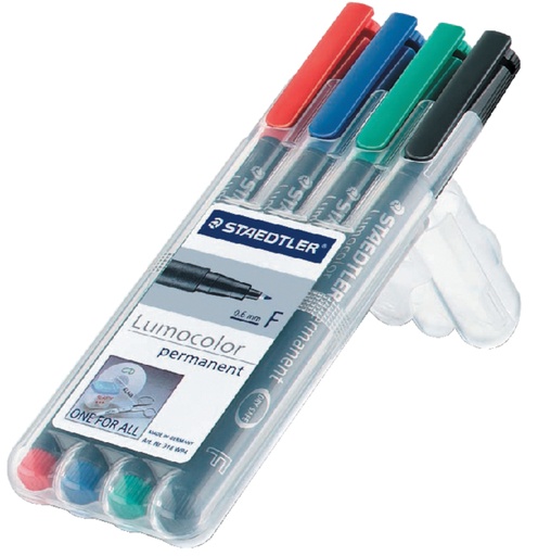[920690] Viltstift Staedtler Lumocolor 318 permanent F set à 4 stuks assorti