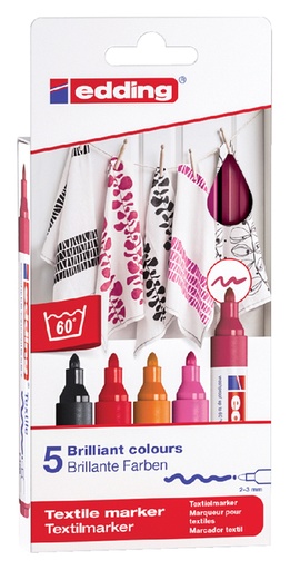 [631447] Textielmarker edding 4500 rond 2-3mm warm assorti 5 stuks