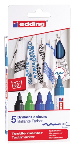 [631448] Marqueur Textile edding 4500 ogive 2-3mm couleurs froides assorti 5 pièces