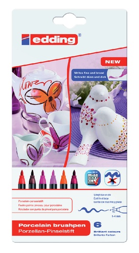 [630232] Brushpen edding 4200 porselein warme kleuren assorti etui à 6 stuks