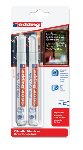 [631118] Krijtstift edding 4095 rond 2-3mm wit blister à 2 stuks