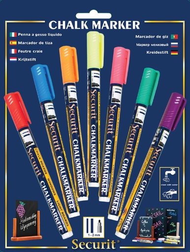 [631288] Feutre-craie Securit SMA-100 ogive assorti 1-2mm blister 7 pièces