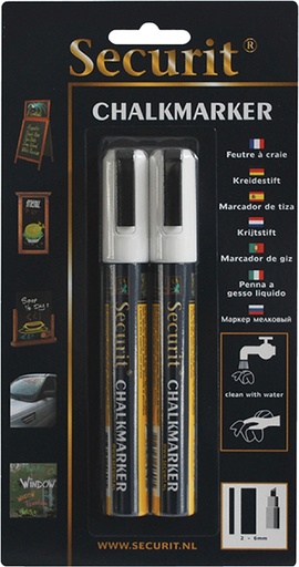 [631290] Feutre-craie Securit SMA-510 biseau blanc 2-6mm blister 2 pièces