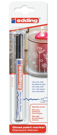 [630611] Feutre peinture edding 751 ogive 1-2mm noir blister 1 pièce