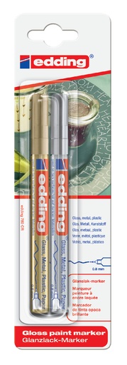 [630217] Paintmarker edding 780 op oliebasis 0.8mm goud en zilver blister à 2st