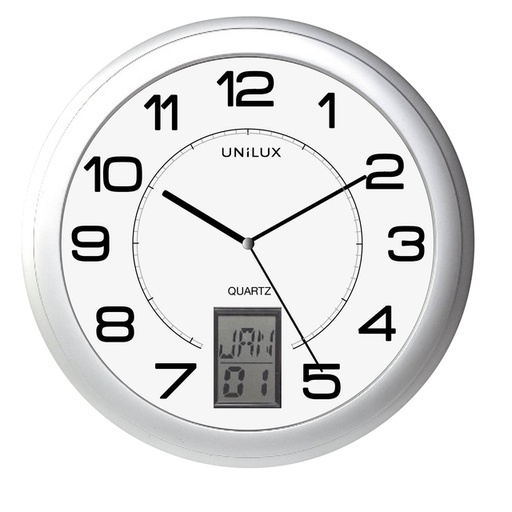 [890362] Horloge murale Unilux Instinct Ø30,5cm gris argenté/blanc