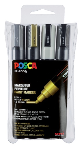 [630968] Marqueur peinture Posca PC5M Medium assorti set 4 pièces