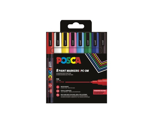 [630967] Paintmarker Uni POSCA PC3M fijn assorti set à 8 stuks