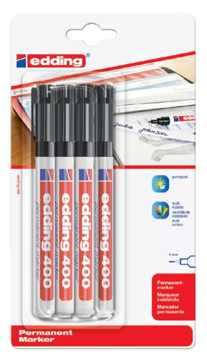 [630291] Viltstift edding 400 rond 1mm zwart blister à 4 stuks