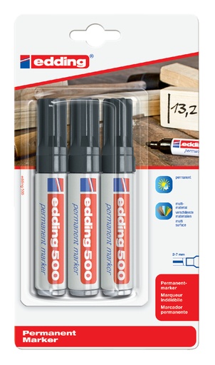 [630121] Viltstift edding 500 schuin 2-7mm zwart blister à 3 stuks