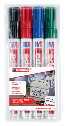 [630035] Marqueur edding 3300 biseau 1-5mm assorti blister 4 pièces