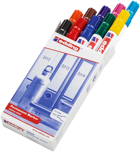 [630019] Marqueur edding 3000 ogive 1,5-3mm assorti boîte 10 pièces