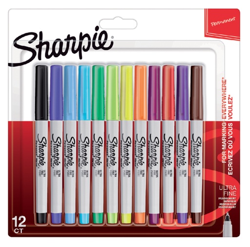 [633316] Viltstift Sharpie rond ultra fine fun assorti blister à 12 stuks