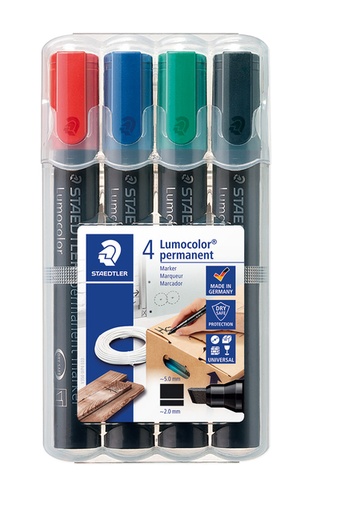 [631379] Viltstift Staedtler Lumocolor 350 permanent schuin assorti 4 stuks