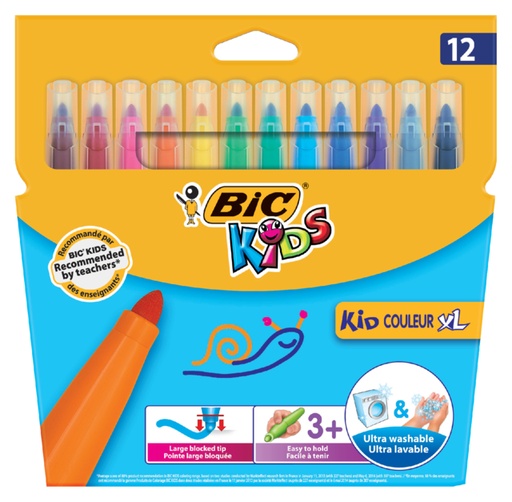 [631397] Feutre BIC Kids couleur XL assorti blister 12 pièces