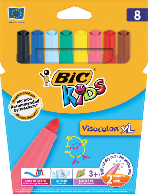 Kleurstift Bic Kids Visacolor XL blister à 8 stuks assorti