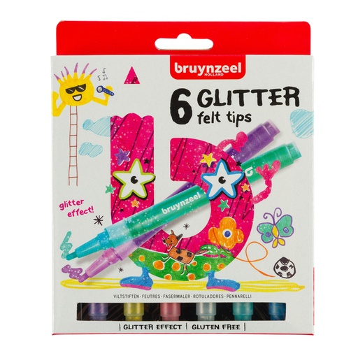 [631416] Viltstift Bruynzeel Kids assorti glitter 6 stuks