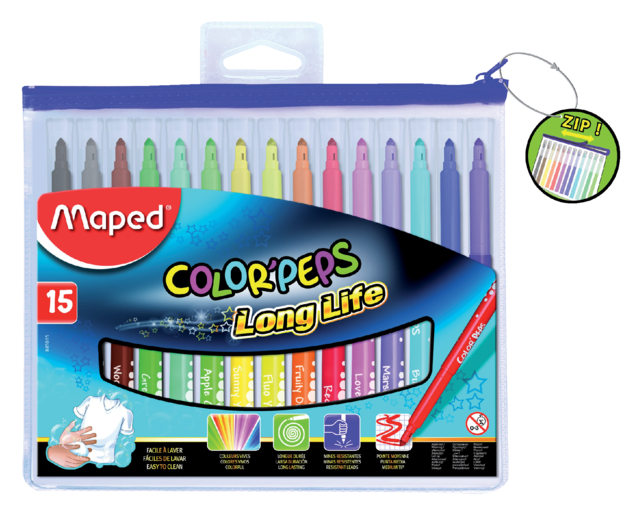 Viltstift Maped Color''Peps Long Life set á 15 kleuren
