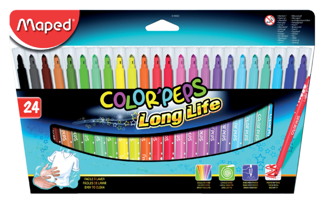 Viltstift Maped Color''Peps Long Life set á 24 kleuren