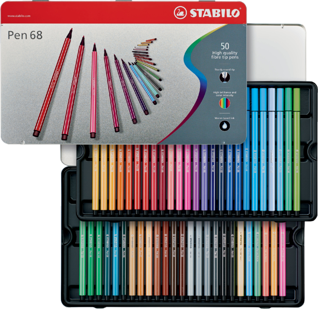 Feutre STABILO Pen 68 Arty boîte métal 50 couleurs