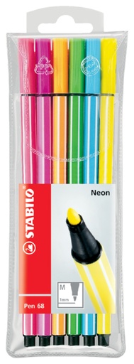 [633179] Viltstift STABILO Pen 68 medium fluor assorti etui à 6 stuks