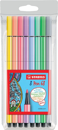 [633250] Viltstift STABILO Pen 68 medium pastel assorti etui à 8 stuks