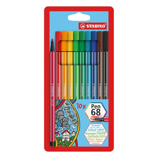 [633177] Viltstift STABILO Pen 68/10 medium assorti etui à 10 stuks