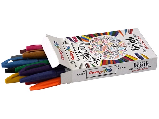 [630728] Brushpen Pentel SES15C Sign Artist standaardkleuren assorti 12 stuks