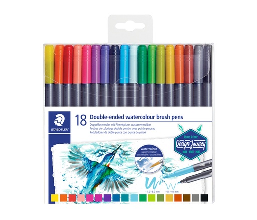 [630280] Feutre pinceau Staedtler 3001 Marsgraphic Duo 0.5-6mm blister 18 couleurs