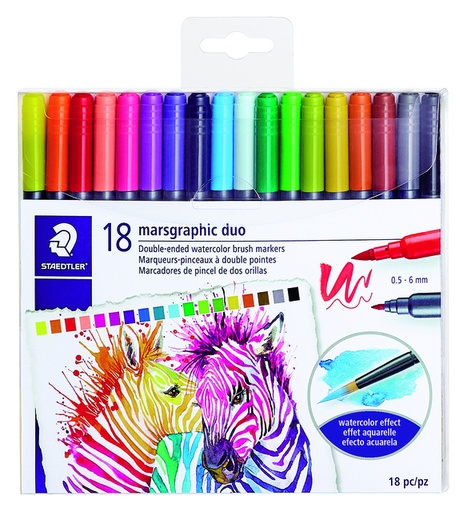 [630280] Feutre pinceau Staedtler 3001 Marsgraphic Duo 0.5-6mm blister 18clrs