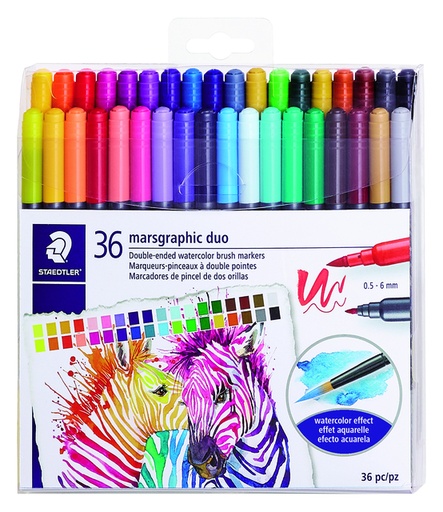 [630281] Feutre pinceau Staedtler 3001 Marsgraphic Duo 0.5-6mm blister 36clrs