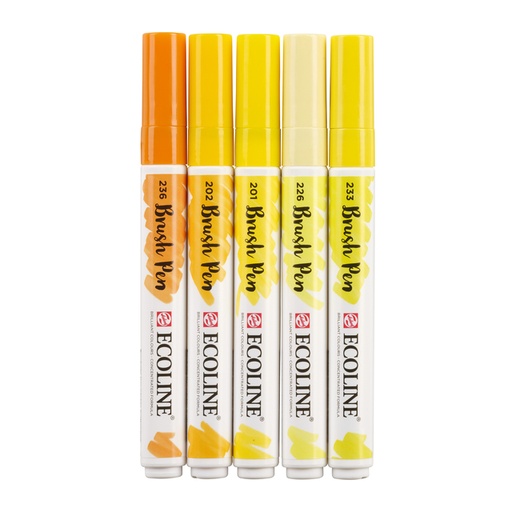 [630815] Feutre pinceau Talens Ecoline jaune assorti 5 pièces