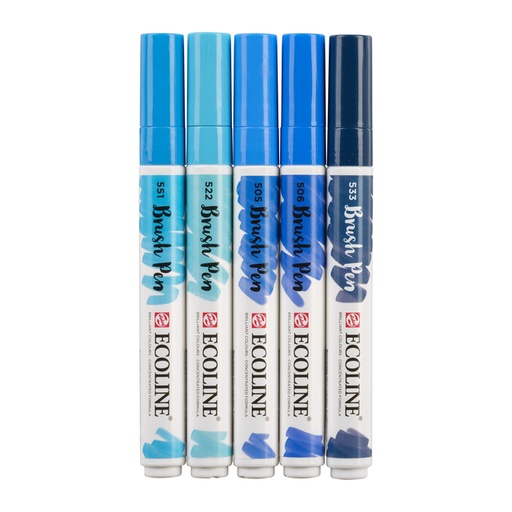 [630813] Feutre pinceau Talens Ecoline bleu assorti 5 pièces