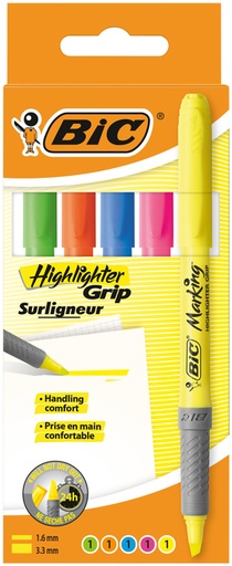 [635189] Markeerstift Bic grip assorti etui à 5 stuks