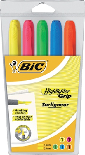 [635189] Markeerstift Bic grip assorti etui à 5 stuks