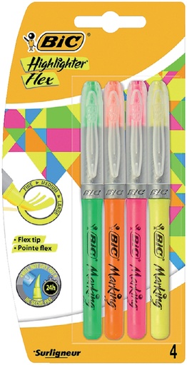 [635190] Markeerstift Bic flex assorti  blister à 4 stuks
