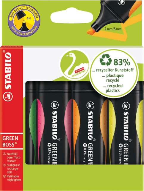 Markeerstift STABILO Green Boss 6070/4 etui à 4 kleuren
