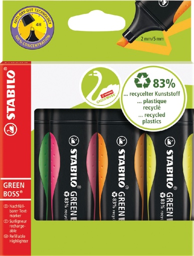 [635240] Markeerstift STABILO GREEN BOSS 6070/4 assorti etui à 4 stuks