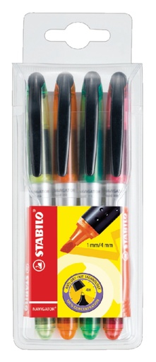 [635328] Surligneur STABILO Navigator 545/4 assorti étui 4 pièces