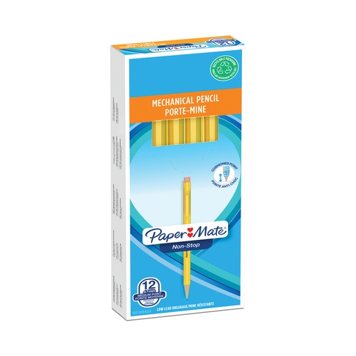 [640207] Crayon Paper Mate Non-Stop HB Clip et gomme jaune