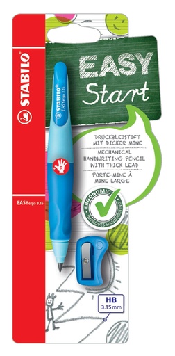 [712293] Portemine STABILO EASYergo 3,15mm HB droitier bleu clair/foncé + taille-crayon blister