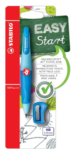 [712293] Portemine STABILO EASYergo 3,15mm HB droitier bleu clair/foncé + taille-crayon blister