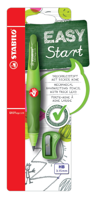 Portemine STABILO EASYergo 3,15mm HB droitier vert clair/foncé + taille-crayon blister