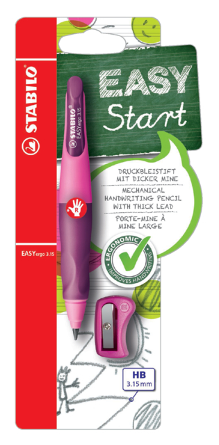 Portemine STABILO EASYergo 3,15mm droitier rose/lilas + taille-crayon blister