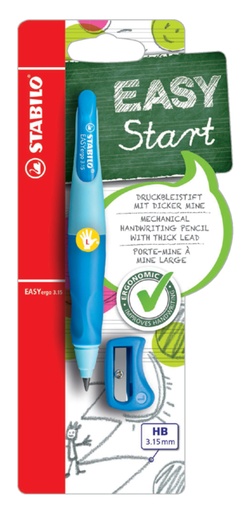 [712291] Portemine STABILO EASYergo 3,15mm HB gaucher bleu clair/foncé + taille-crayon blister