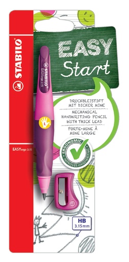 [712290] Vulpotlood STABILO Easyergo HB 3.15mm linkshandig roze/lila incl puntenslijper blister à 1 stuk