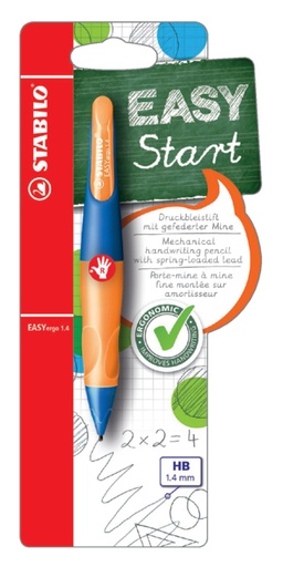 [712301] Vulpotlood STABILO Easyergo HB 1.4mm rechtshandig blauw/neon oranje blister à 1 stuk