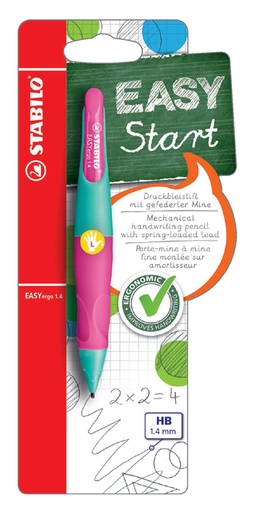 [712296] Vulpotlood STABILO Easyergo HB 1.4mm linkshandig turquose/neon roze blister à 1 stuk