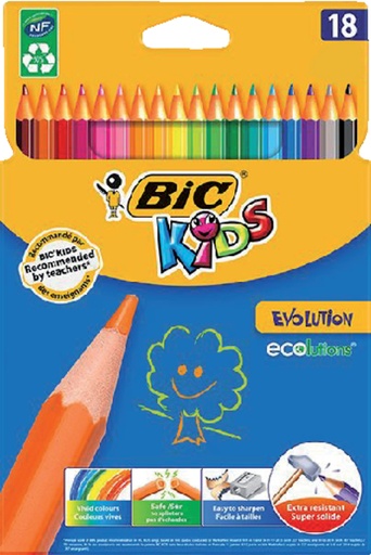 [640417] Crayons Couleur BIC Kids Evolution 18 couleurs assorti