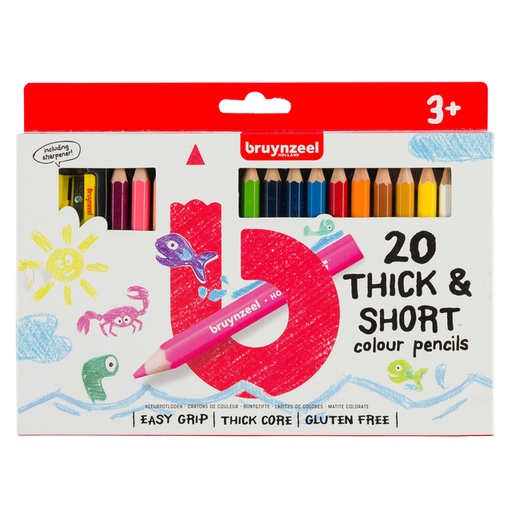 [640057] Crayon de couleur Bruynzeel Kids Thick & Short blister 20 pièces assorti